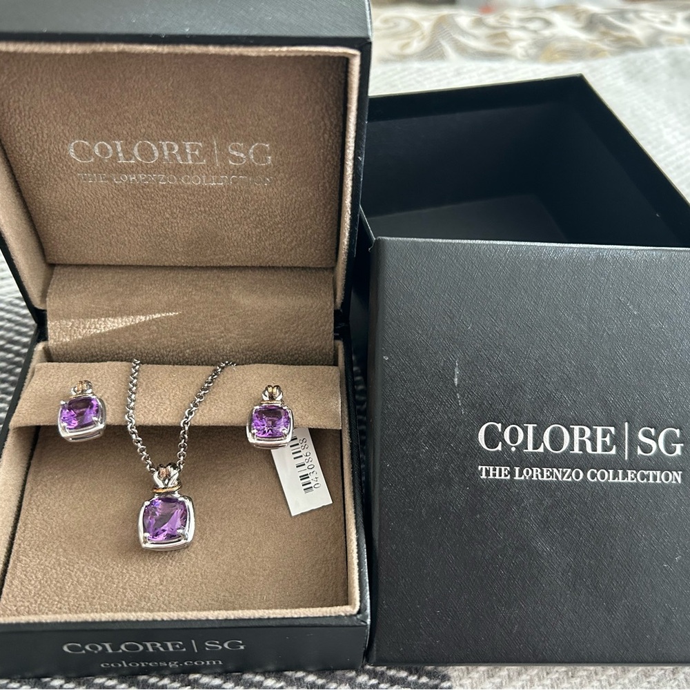 Colore/SG Amethyst Pendant & Earrings